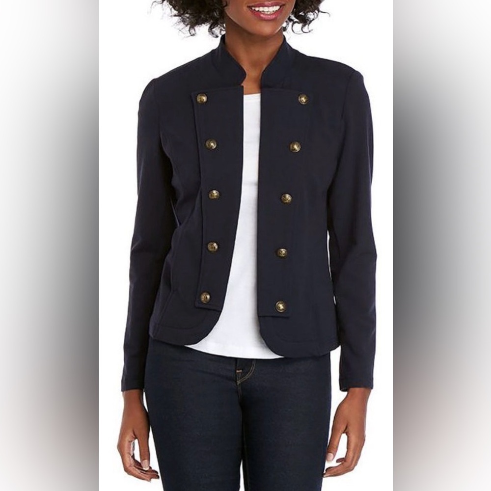 Tommy Hilfiger, black military style band jacket. Size small. Nautical, preppy
